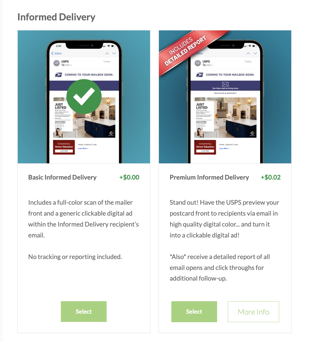 Corefact USPS Informed Delivery Standard and Premium Campaigns