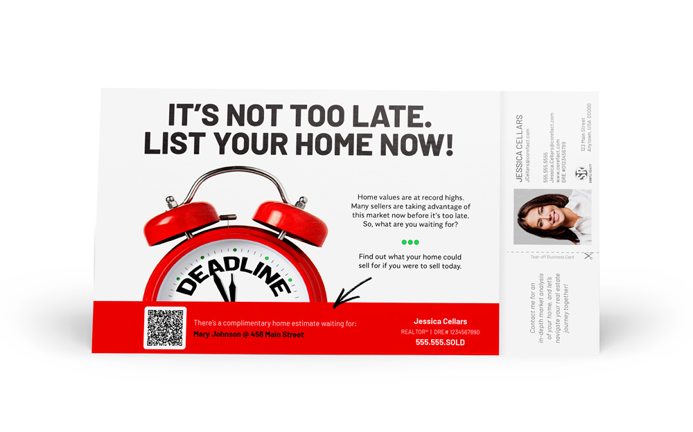 real estate tear-off business card postcard with home estimate QR code