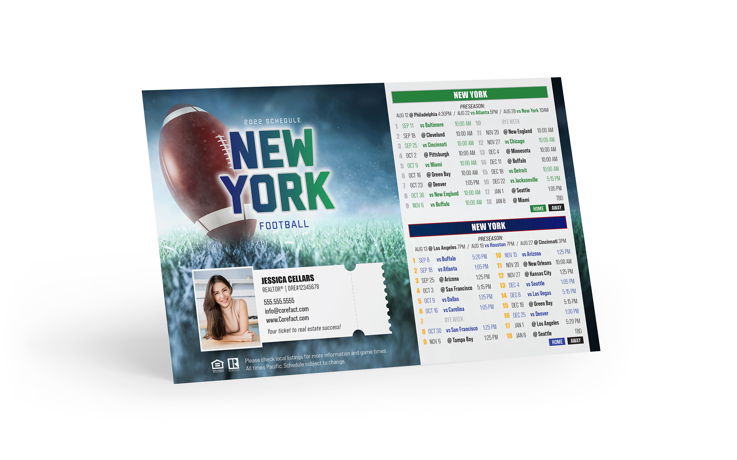 Corefact Football Schedule Postcard <br> New York Combo Corefact Football Schedule Postcard <br> New York Combo