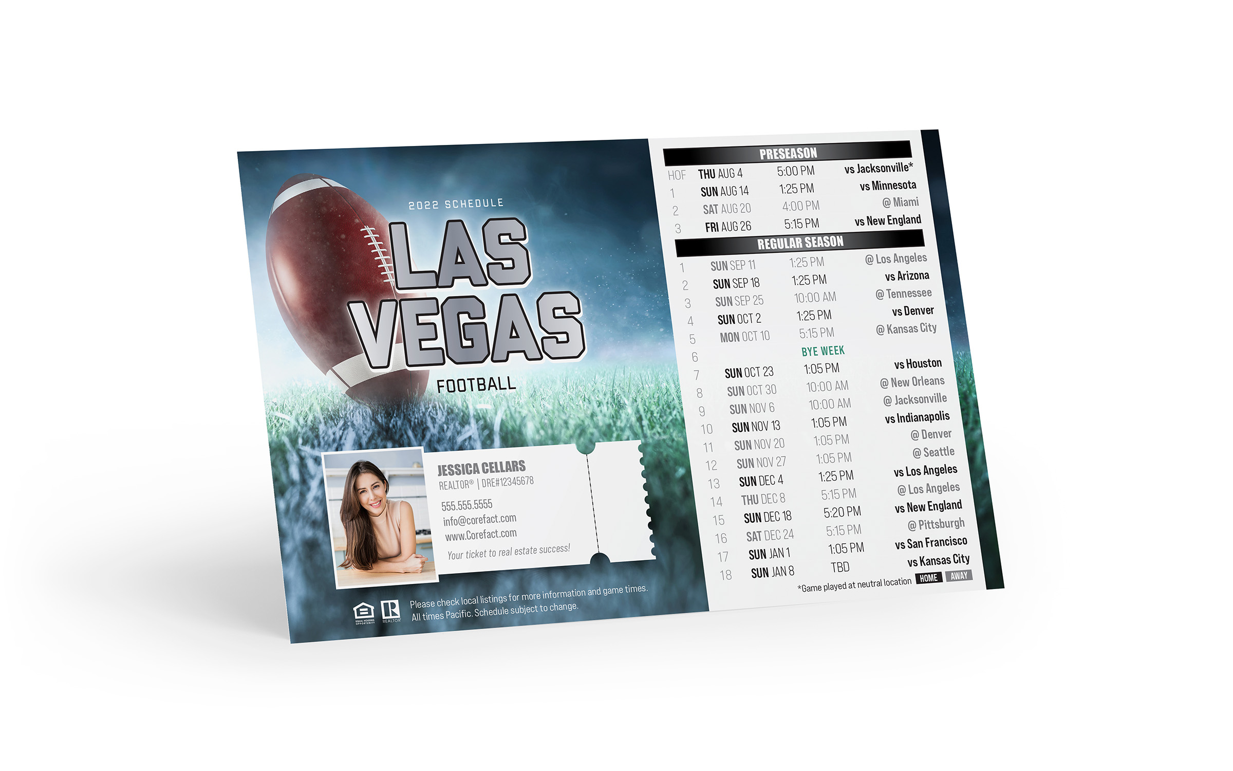 Corefact Football Schedule Postcard <br> Las Vegas Corefact Football Schedule Postcard <br> Las Vegas