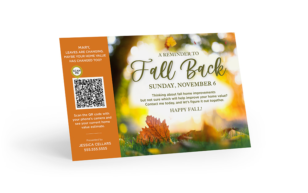 Corefact Seasonal Postcard <br> Home Estimate QR Code - Fall Back Corefact Seasonal Postcard <br> Home Estimate QR Code - Fall Back
